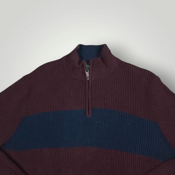 J Crew Sweater Mens XL Cotton Half Zip Waffle Knit Mock Neck Pullover Stripe - Picture 5 of 8